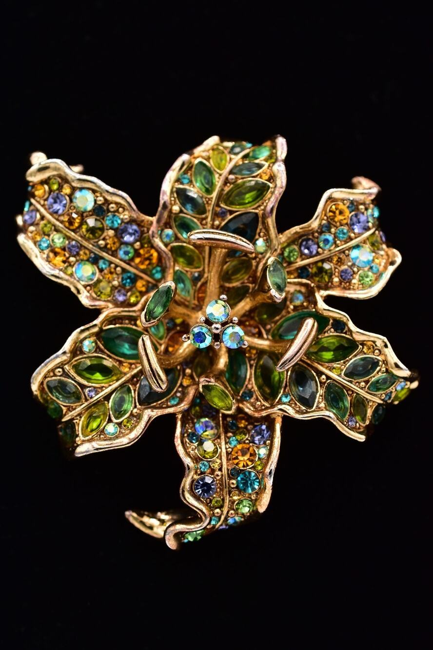 Vintage Tiger Lily Pin Brooch Crystal AB Flower Chunky Large Heavy 80s BinBP